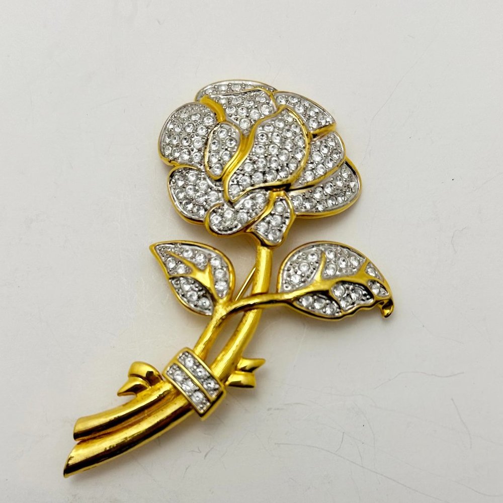 Nolan Miller Crystal Rhinestone Rose Brooch Pin